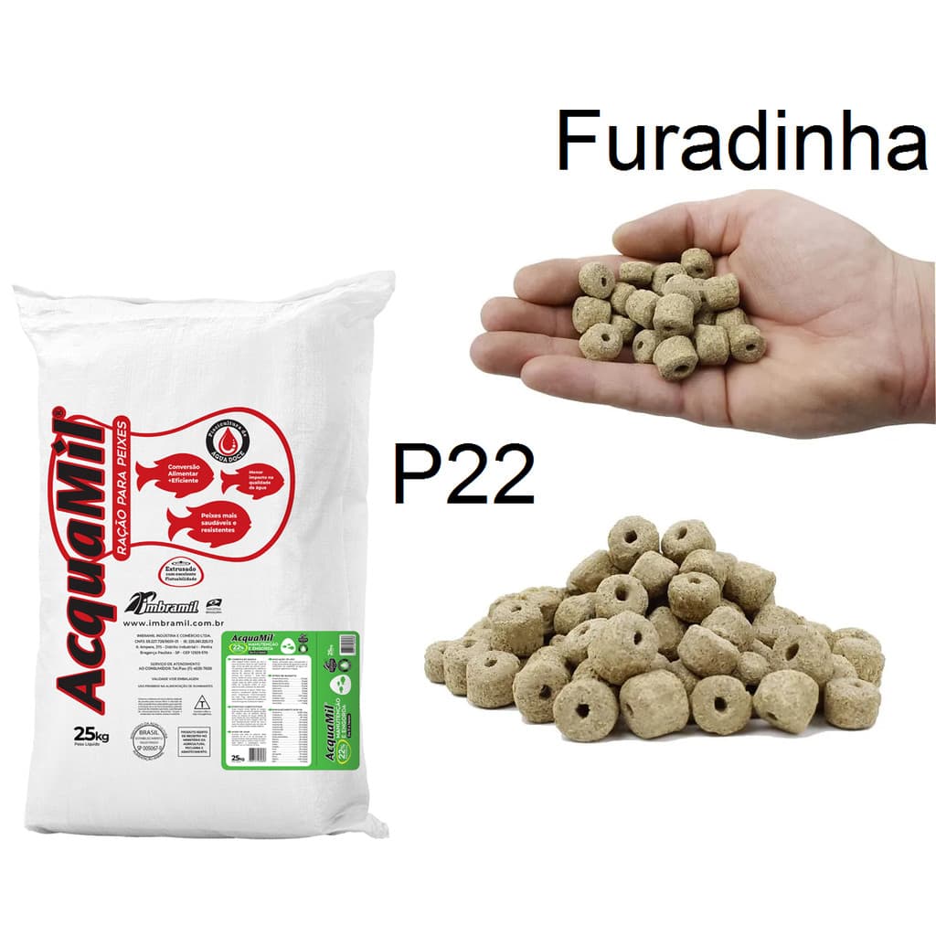 Ração Acquamil P22 Furadinha Pesca Pacote 1kg Pesqueiro Peixes