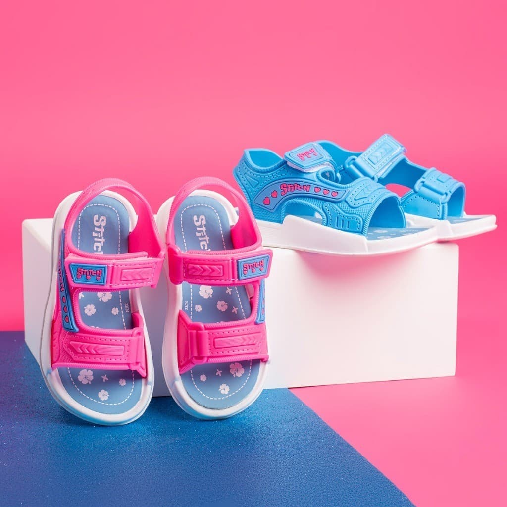 Sandália Infantil Leve Menina Velcro Papete Stitch Promoção