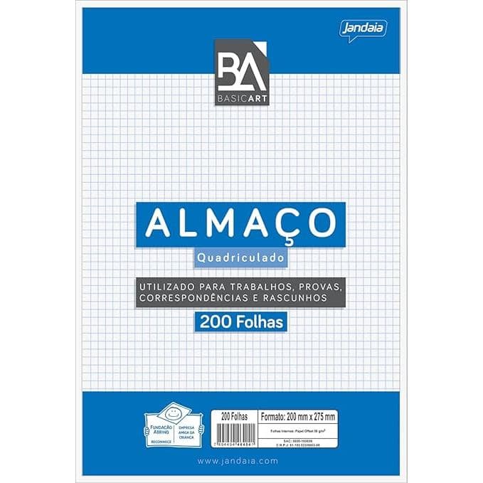 Papel Almaço Branco Quadriculado 5x5 Univ Pacote com 200 Folhas Basic Art - Jandaia