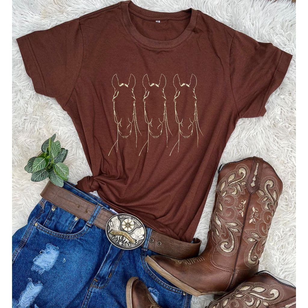 Blusa Agro Feminina Camiseta  Boiaderia Estilosa Estampa Cavalo 100%Algodão