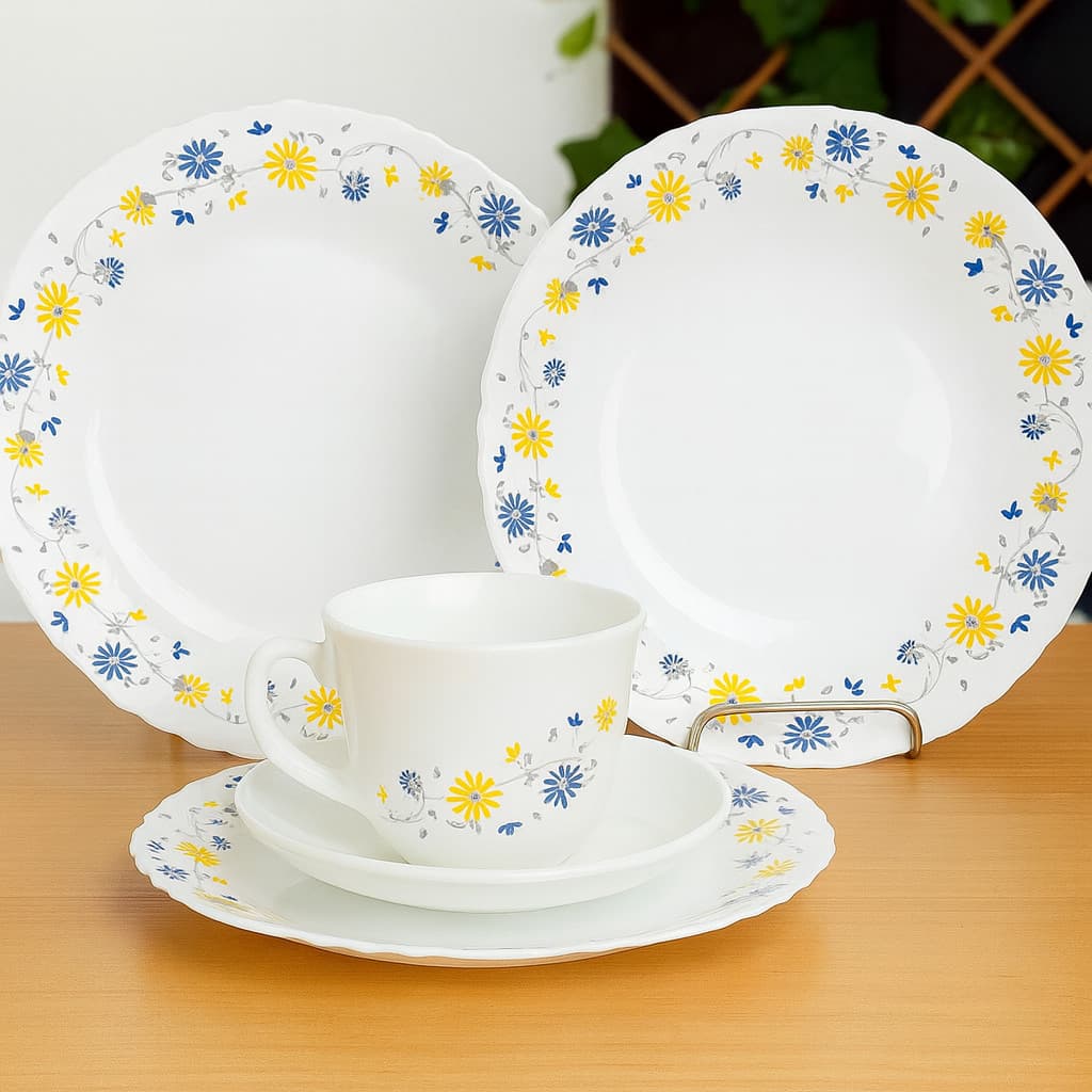 APARELHO DE JANTAR 20 PEÇAS VINTAGE VIDRO OPALINE MESA POSTA FLORAL