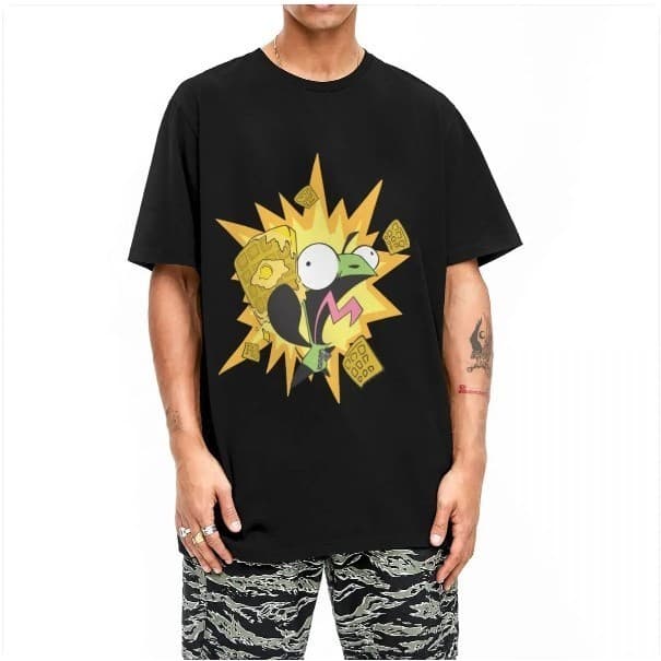 Camiseta Streetwear waffles, invasor Retrô, Zim Algodão Unissex