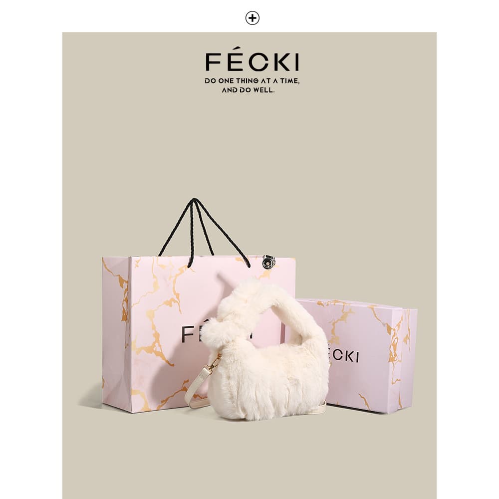 FECKI Presente de Aniversário para Namorada Bolsa de Pelúcia Feminina 2025 Novo Estilo Design Original Bolsa Peluda Cruz