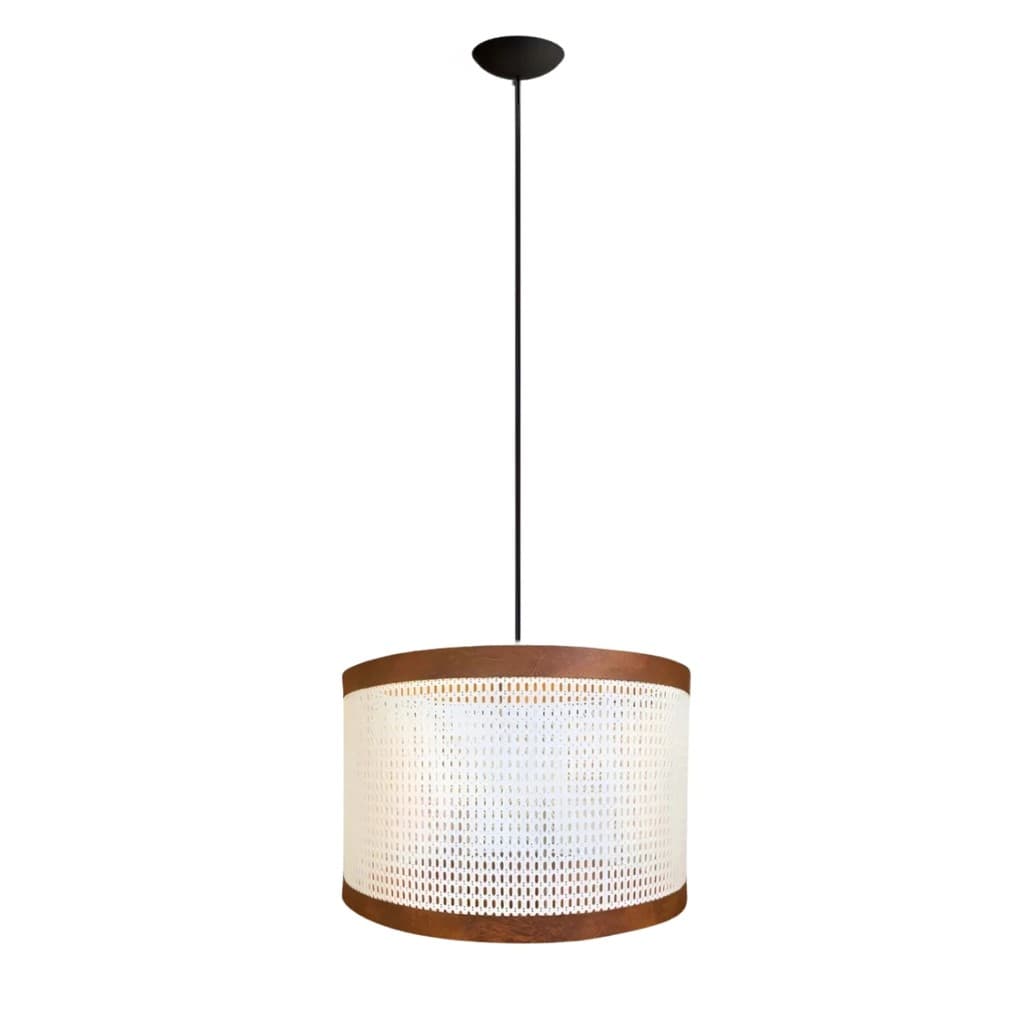Lustre Modelo Ravel Moderno Rattan Detalhes Couro Sintético