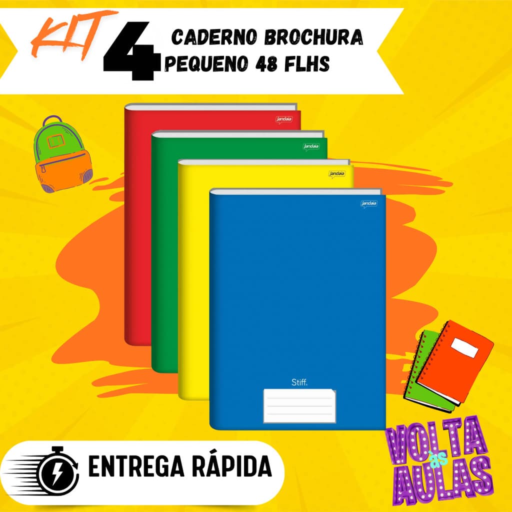 KIT 4 Cadernos Brochura Pequeno Capa Dura Pautada 48 Folhas 1/4