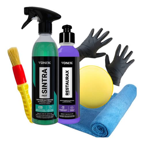 Kit Restaurax Restaurador Plástico Painel Sintra Fast Vonixx - Limpa Tudo Renovador Plasticos Externo Borrachao