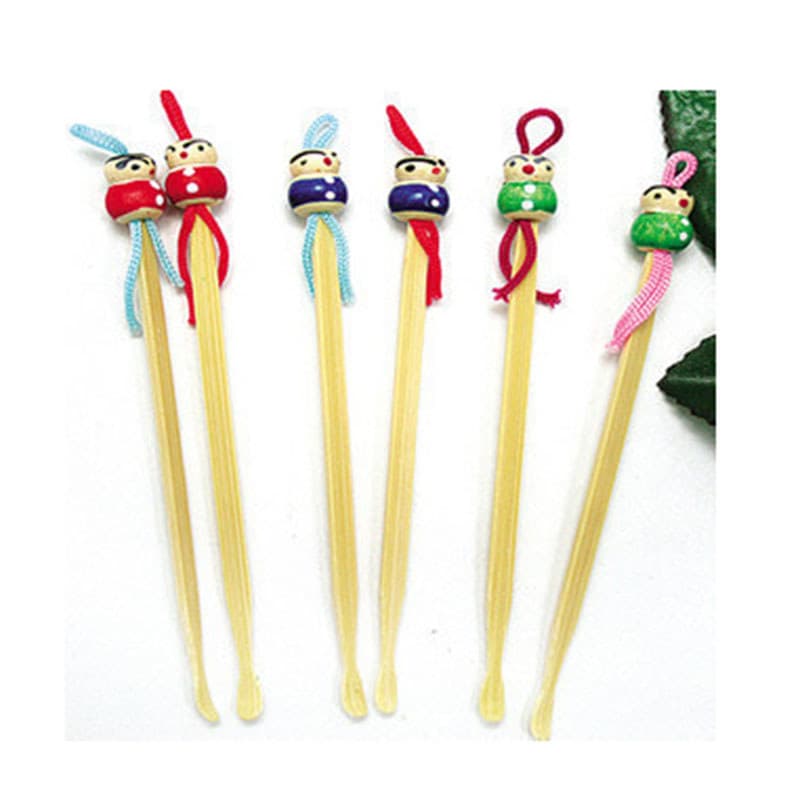 Colher de orelha de bambu, cabeça de boneca fofa, colher de orelha, arte, colher de orelha, produtos de bambu Natural