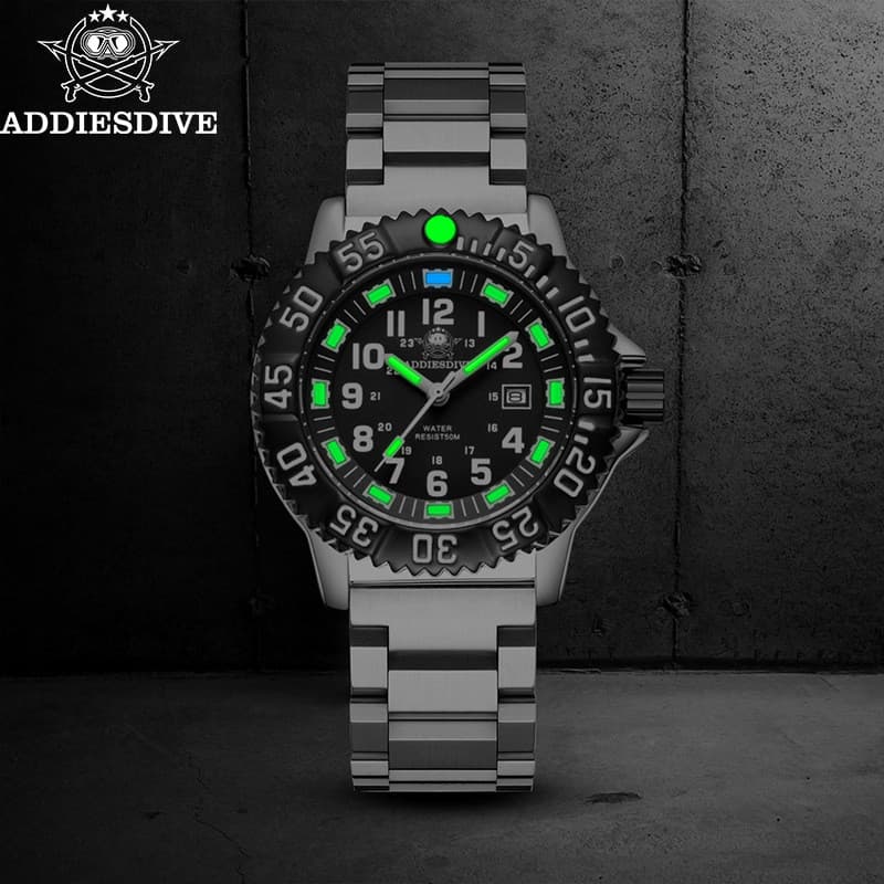 Addiesdive marca luminosa esportes ao ar livre multifuncional à prova d'água relógio de quartzo masculino