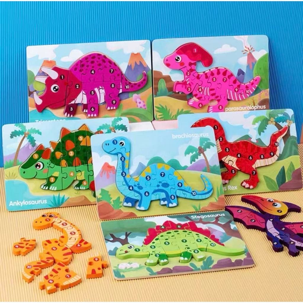 Quebra-cabeça 3D de Madeira – Dinossauro em Jigsaw, Brinquedos Educativos para Crianças-QingTian