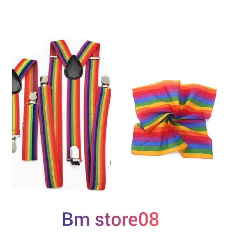 Kit Suspensório + Bandana arco-íris Lgbt Colorido Ajustável