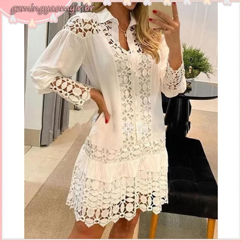 vestido curto feminino de renda branco manga longa,roupas femininas