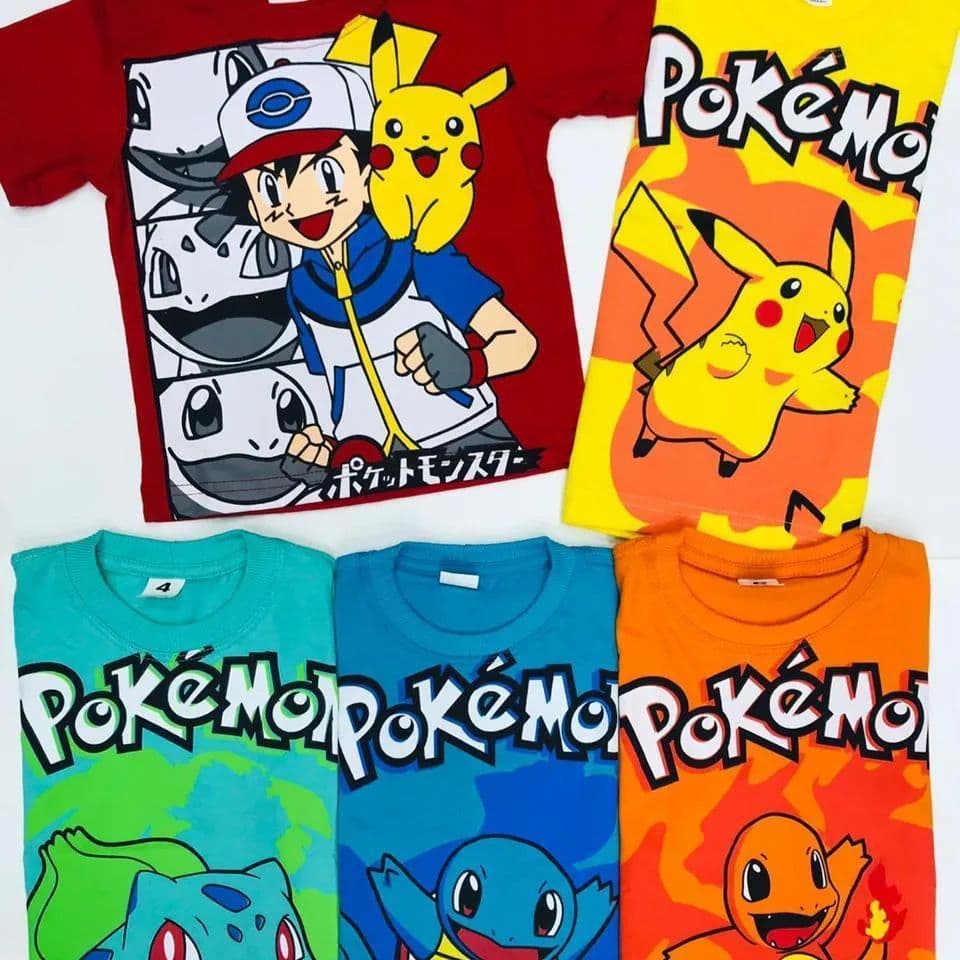 Camiseta Algodao Infantil Pokemon Ash  Picachu Charmander Bubassauro Squirtle Algodao Promocao
