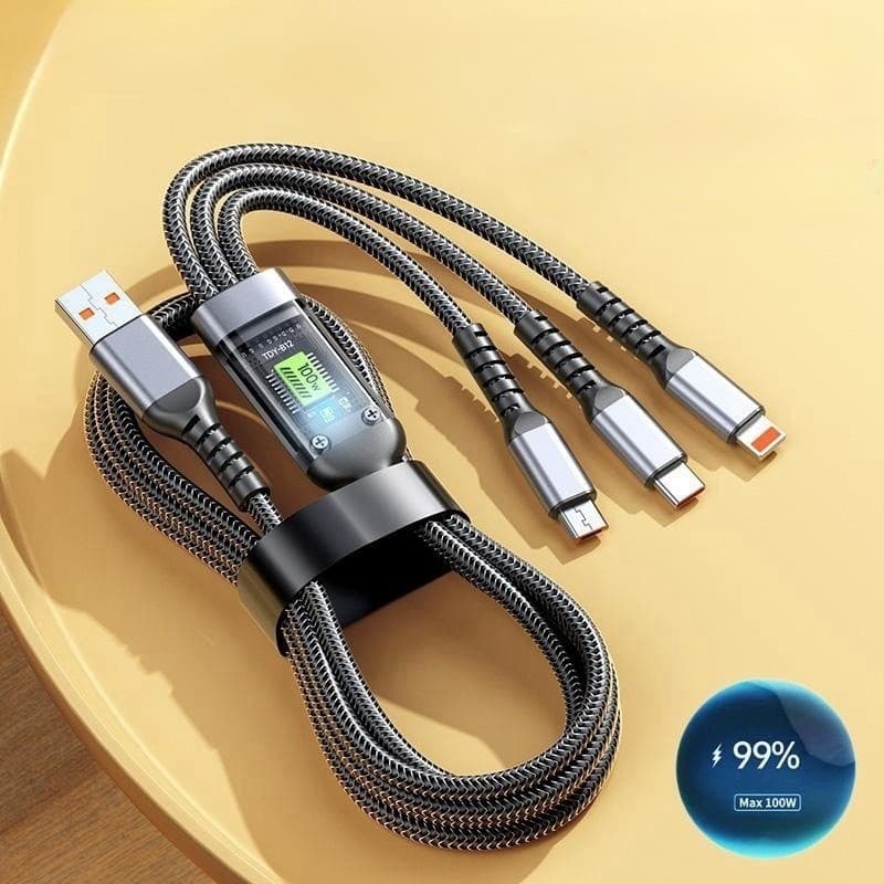 Cabo De Carga 3 Em 1 Usb 100w Para Rápida E Dados Mini Tipo C Micro