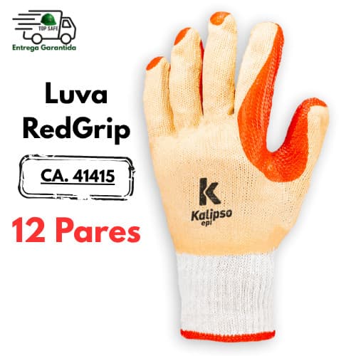 Kit 12 pares Luva de proteção REDGRIP em algodão com revestimento antiderrapante vulcanizado KALIPSO