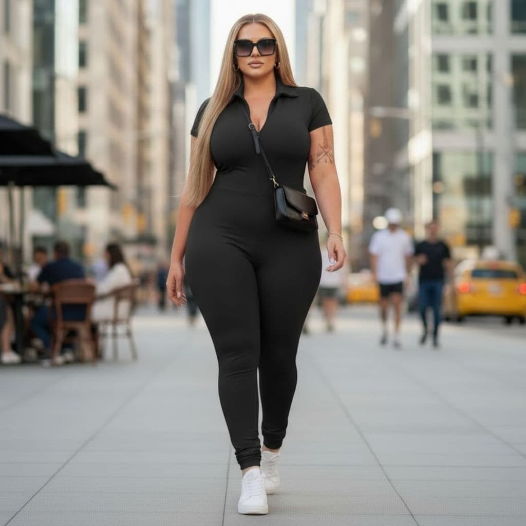 Macacão Plus Size Longo Gola Polo Feminino Moda Sofisticada Confortável para Trabalho Passeios e Looks Modernos