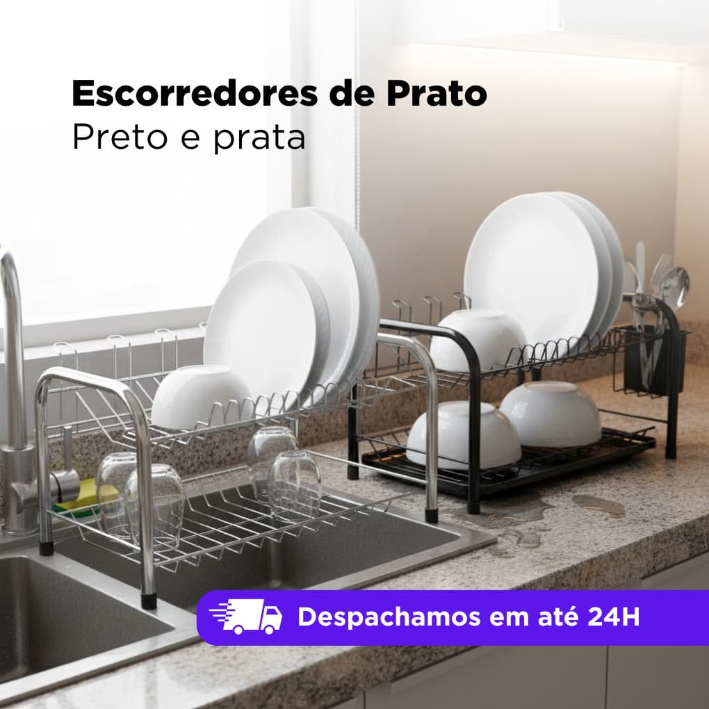 Escorredor De Louças Pratos Cozinha Duplo Cromado / Preto Pia Porta Talher