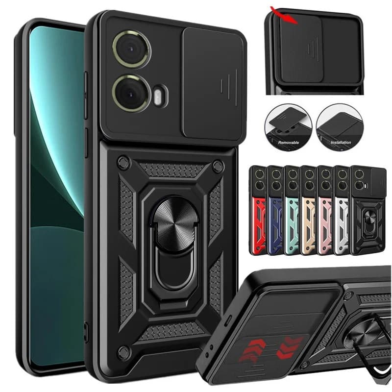 Capa Para Motorola Moto G85 G35 G75 G55 5G G04 G04S G24 G34 G54 G84 E14 De Lente De Câmera Anel De Telefone Suporte Arma