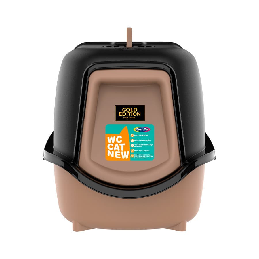 SANITARIO FECHADO P/ GATO WC CAT NEW COR GOLD PRETO BANHEIRO