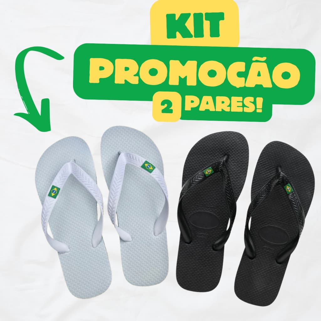 Kit 2 Pares Chinelo de Dedo Unissex Adulto e Infantil com Bandeirinha Brasil – Macio e Confortavel