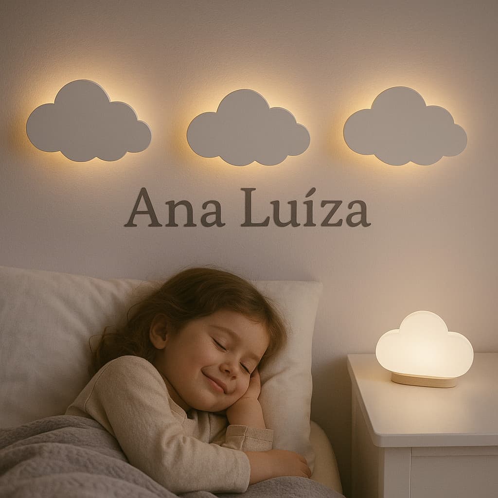 Kit 3 Luminárias Nuvem LED em MDF Abajur Infantil Decorativo para Quarto de Bebê