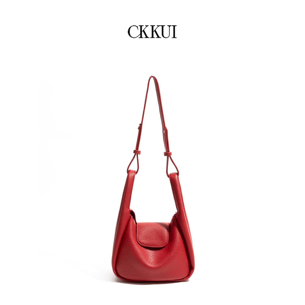 CKKUI Simples High-End Couro Macio pu Vermelho Bolsa Feminina 2025 Início do Verão Desgaste Commuter Balde Bolsa de Ombr