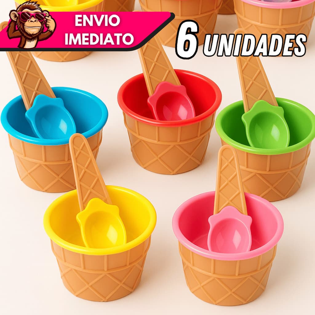 Kit 3/6 Potes Casquinha de Sorvete Atacado Festa Infantil Sobremesa Confeitaria Buffet