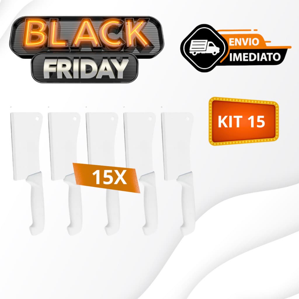 Kit 15 Facas  de Cutelo de Cozinha Inox Profissional 6 do Chef Cabo Branco 28Cm