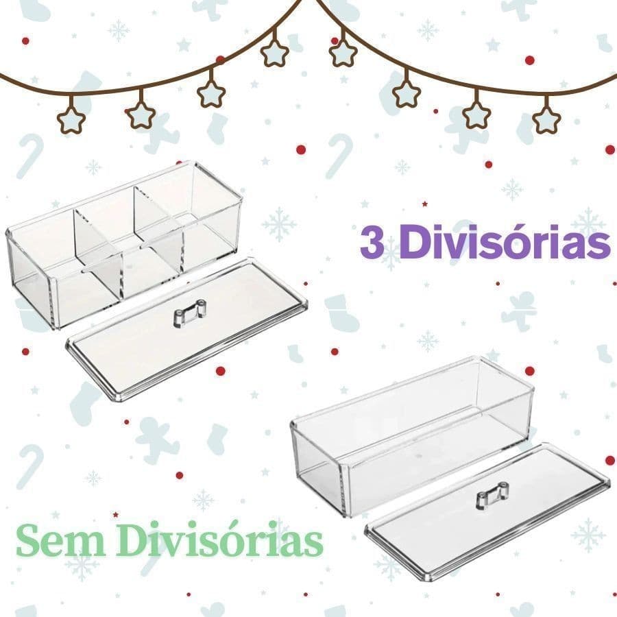 Cesto Organizador De Maquiagem Algodão Cotonete Transparente Acrílico Com Tampa 23x9,5 Brinco Caixa