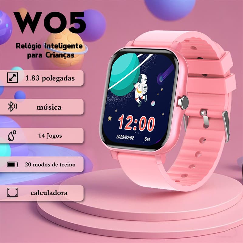 Relógio Inteligente Infantil  W05 Vários Jogos Educativos Registro de Atividades Físicas Pulseira de Silicone Macia