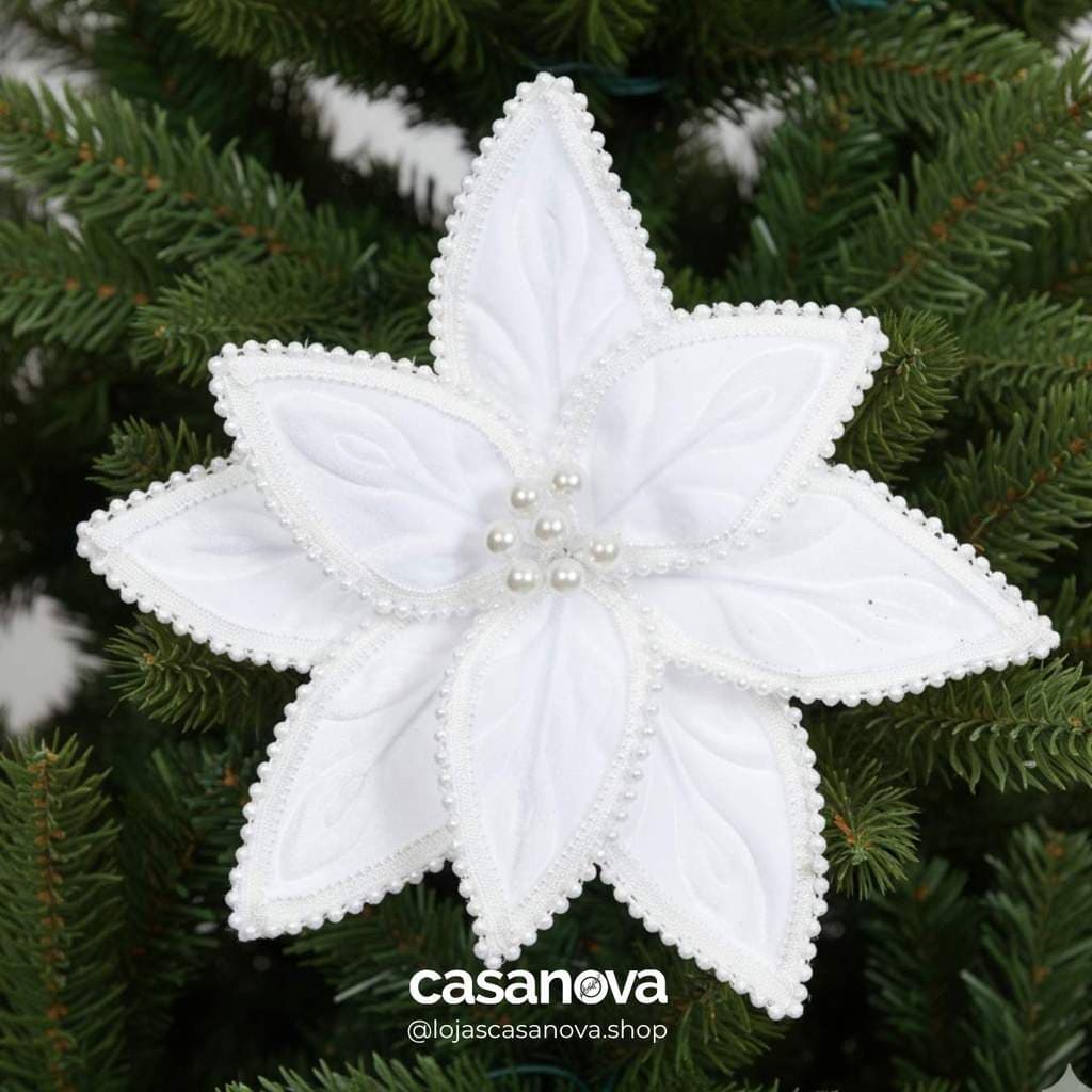 Flor Bico de Papagaio Natal Aveludado Branco 24cm Alt 29cm Diametro - Enfeite Natalino Florarte