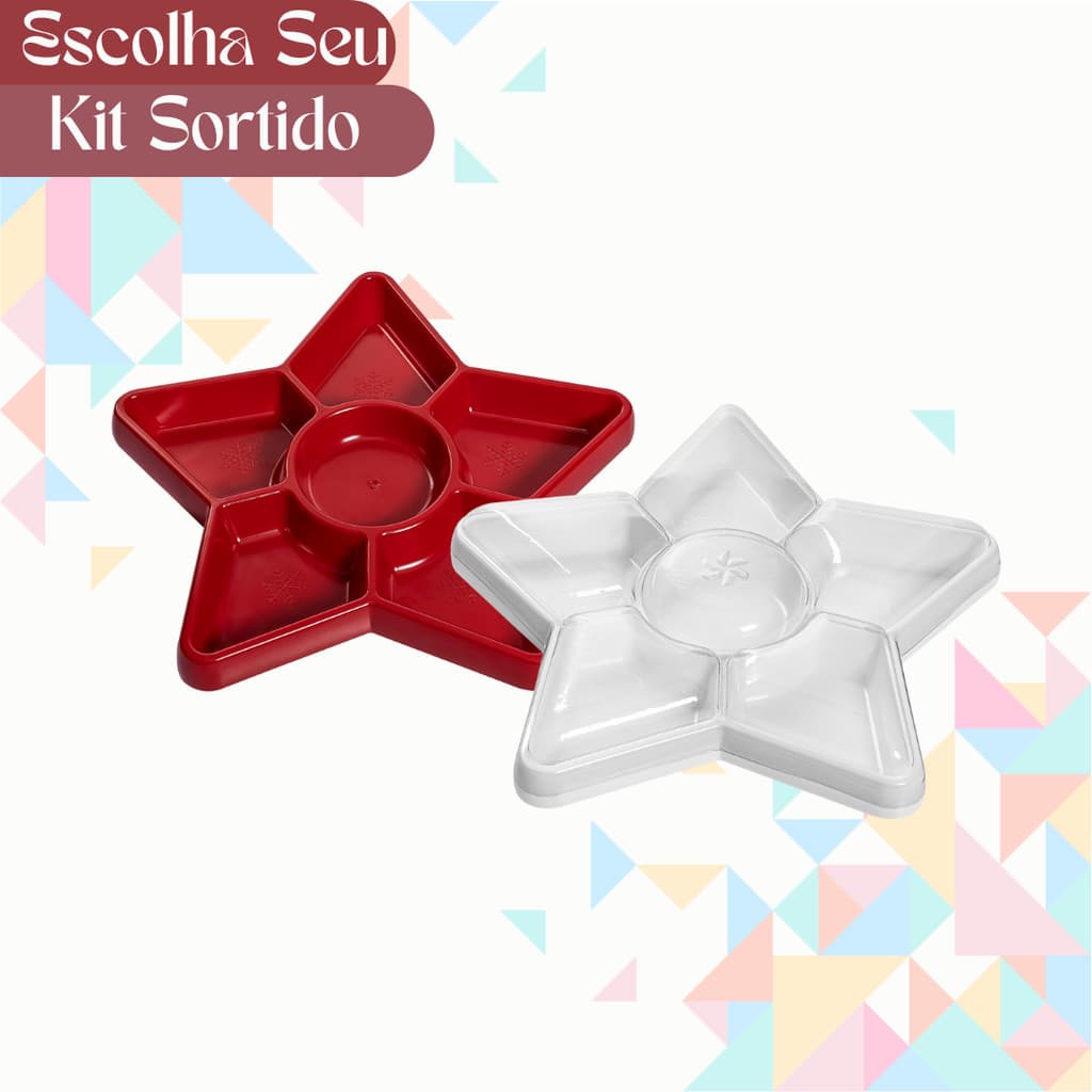 Kit 2 Bandejas Petisqueiras Sortidas Natal Estrela 24cm - Diversas Cores Bandeja Natalina Lançamento