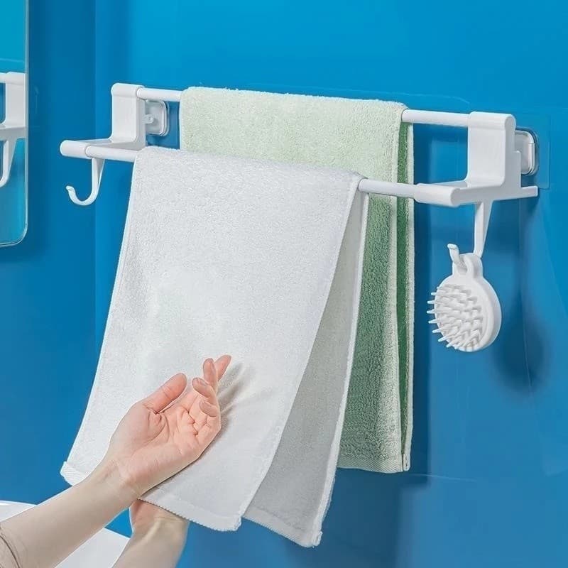 Porta Toalha DUPLA CAMADA COM GANCHOS Para Banheiro/Cozinha Sem Furo Com Suporte De Adesivos Multiuso