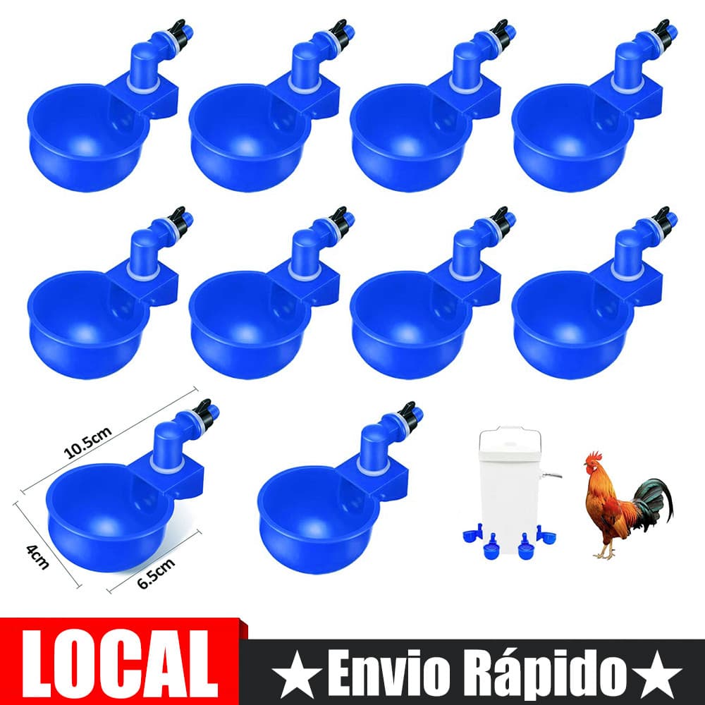 Conjunto de 10 bebedouros automáticos para aves, em PP azul, para galinhas e patos