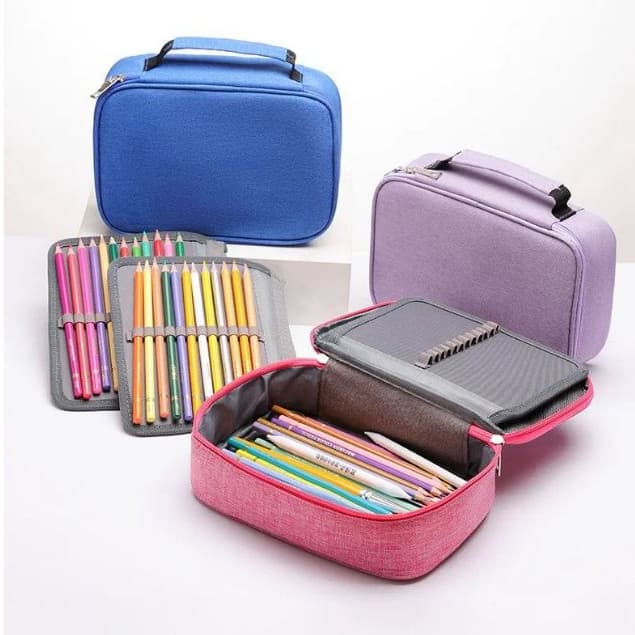 Estojo 72 Pens Escolar Box Nylon Com Alça Feminino/Masculino Organizador Com Divisórias Zíper Infantil/adulto