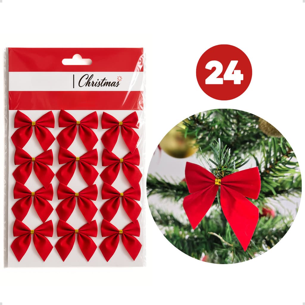 Kit 24 Unidades  Laço Vermelho 6,5cm  Pequeno Enfeite De Natal