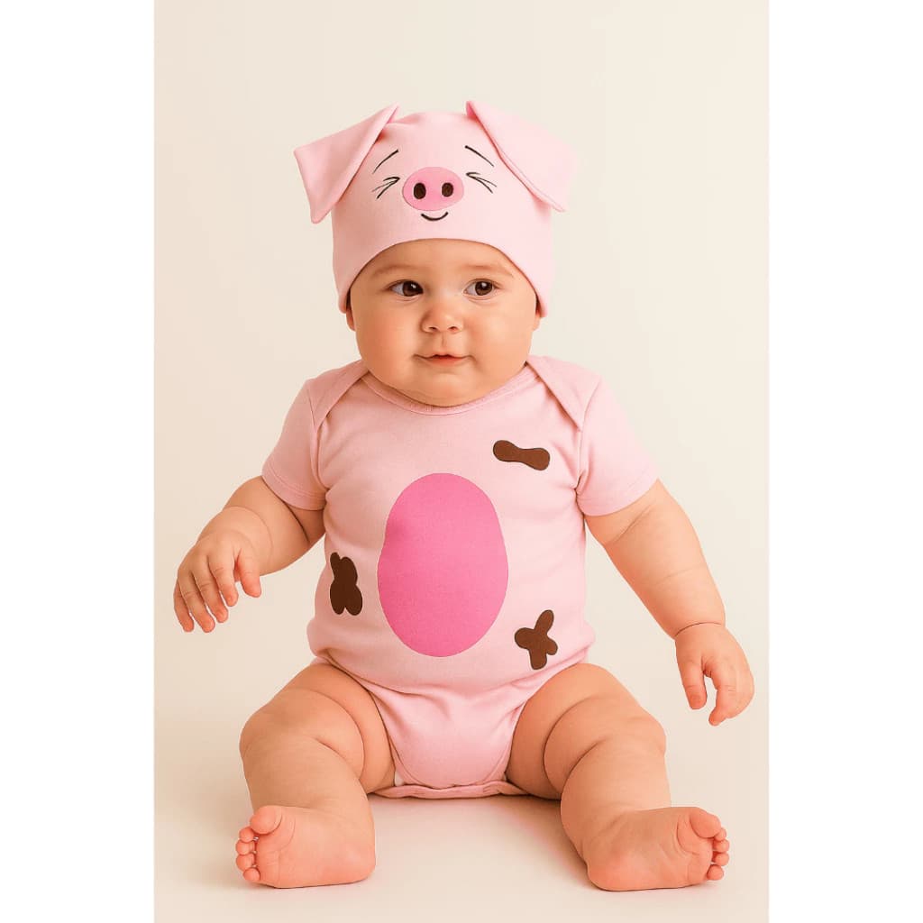 Body Bebê Infantil Mêsversário Temático Do Porquinho Super Confortável Promoção