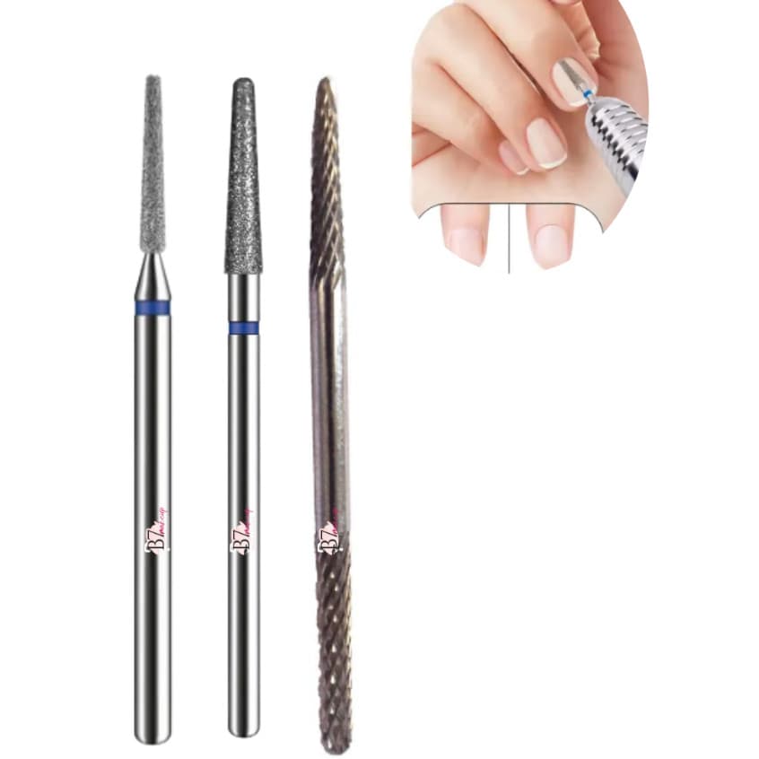 Kit Profissional de 3 Brocas para Acabamento da Cutícula – PM718 + PM720 + Tungstênio  Ponta DuplaIdeal para quem busca