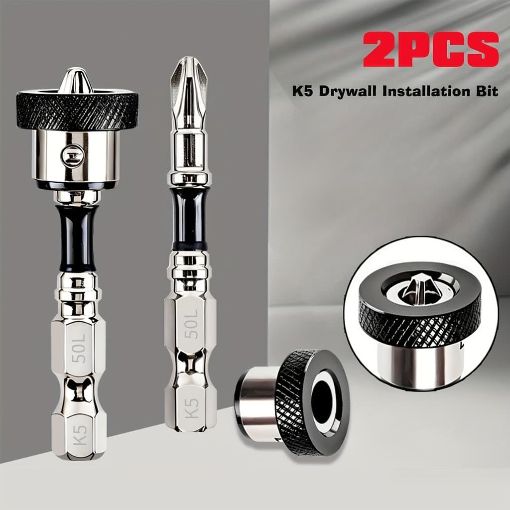 2 Peças De Bits Para Drywall K5 Resistentes-Guia De Parafuso Magnético + Parada De Profundidade Removível , Haste Hexago