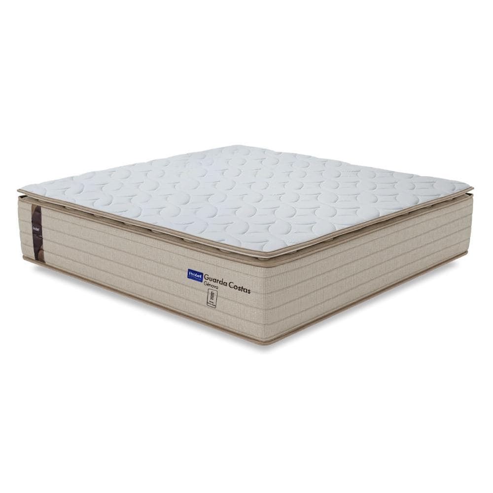 Colchão King Probel Molas Ensacadas Pillow Top 193x203x30cm Guarda Costas Genova Branco/Bege