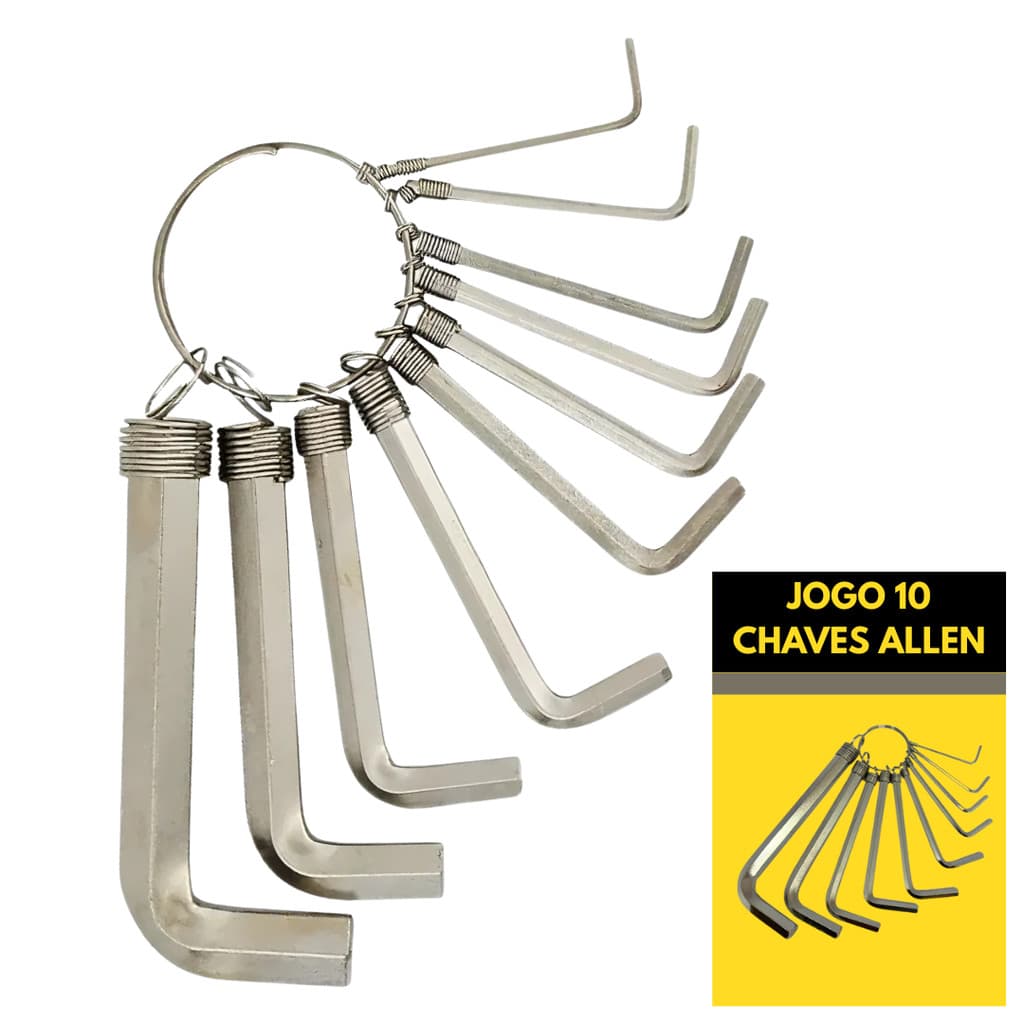 Jogo 10 Chave Allen Hexagonal Profissional Kit Ferramentas Completo Durável Uso Universal Multiuso