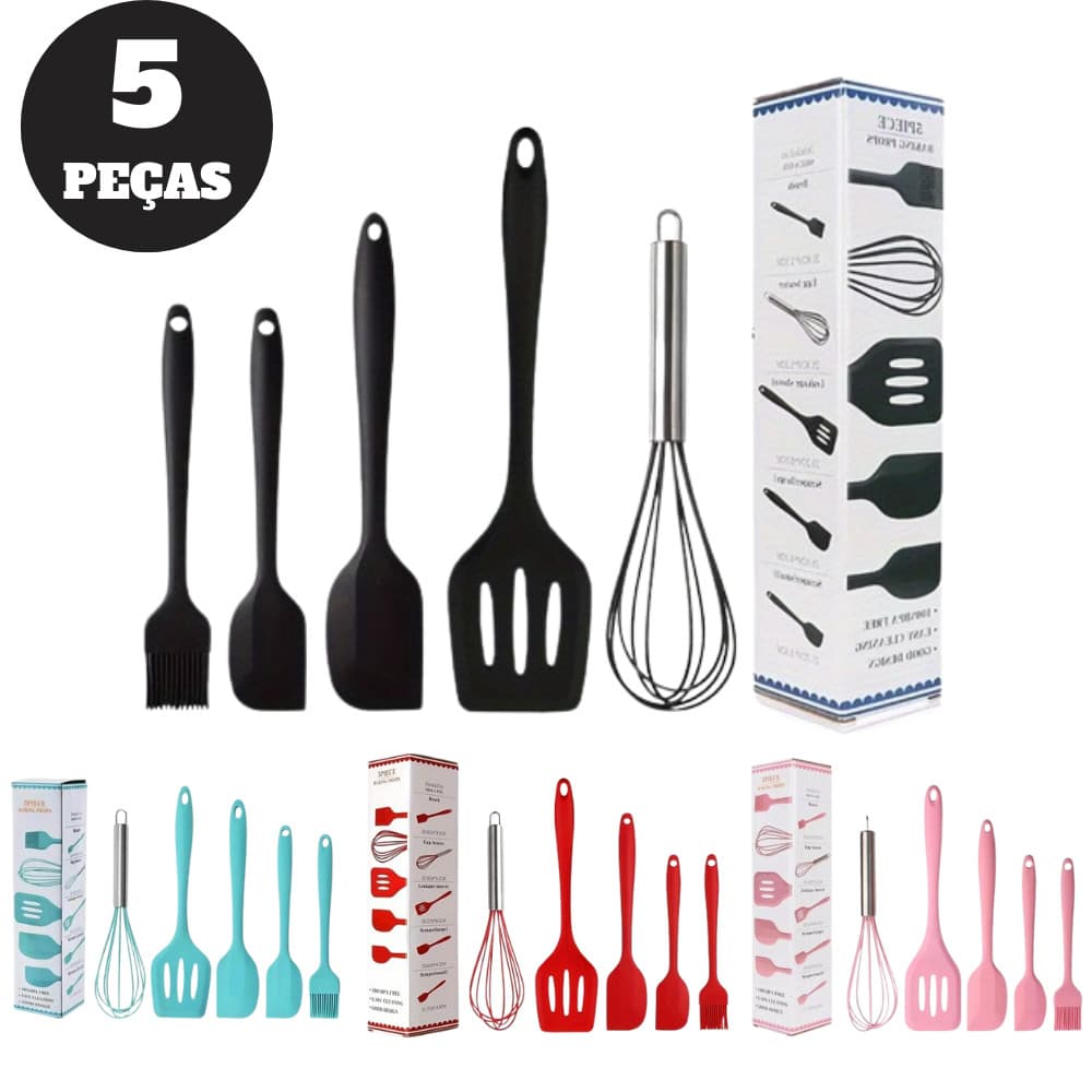 Jogo De Cozinha Silicone 5 Peças Espátula Pão Duro Pincel Raspador Fue Utensílios De Silicone Para Panela Cerâmica