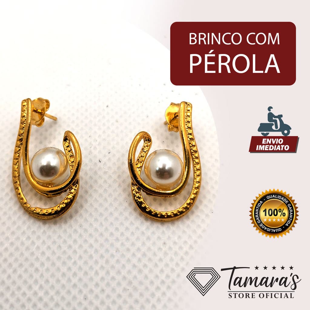 Brinco Folheado a Ouro 18K com Pérola - Elegância Clássica para Qualquer Ocasião!