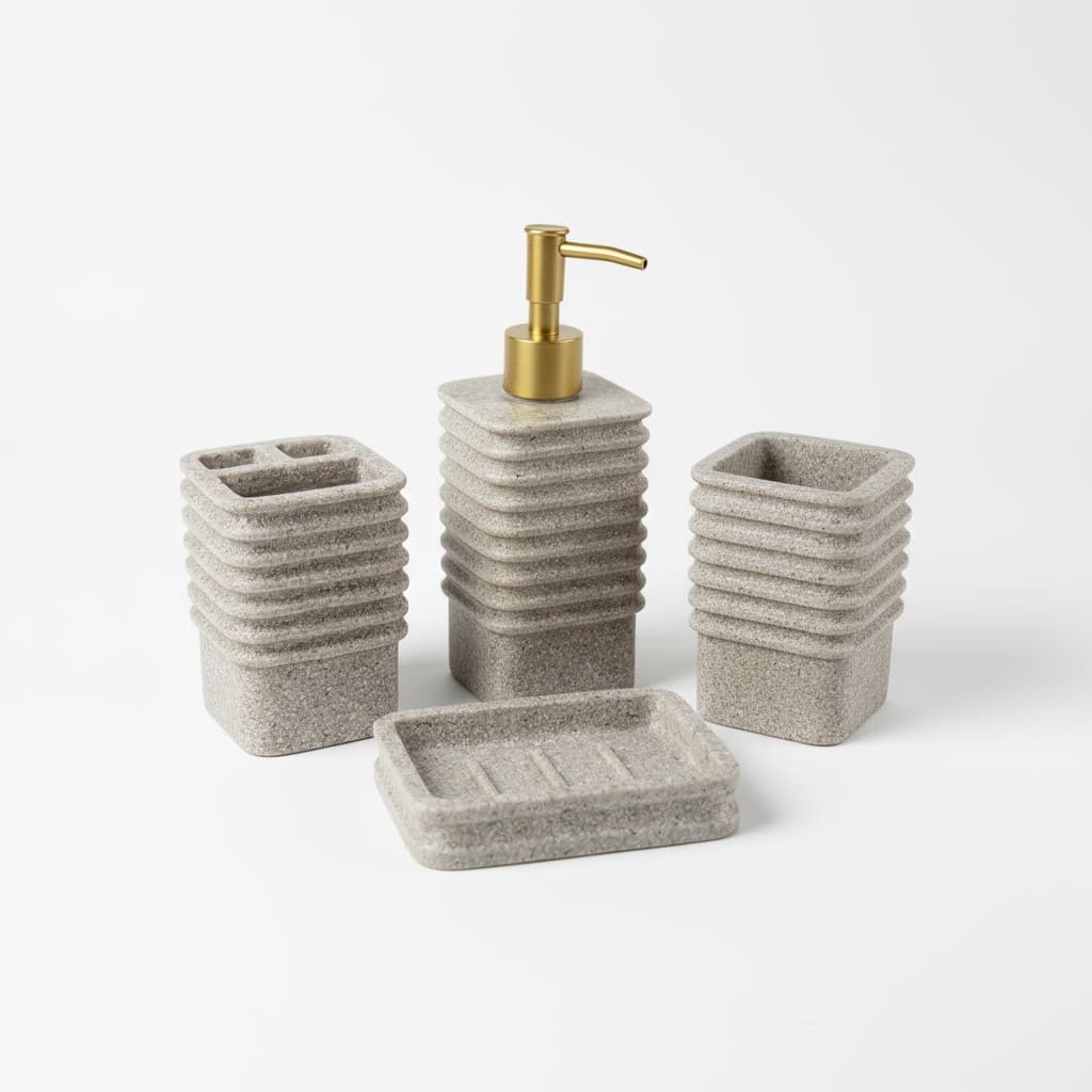 Conjunto Acessórios Banheiro 4 Peças Bege Sandstone – Design Moderno e Elegante AliDoLado