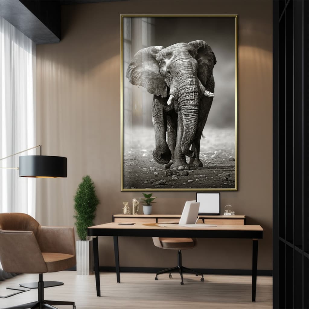 Quadro Decorativo GRANDE Alta Resolução Para Sala Quarto Escritório Elefante Preto e Branco