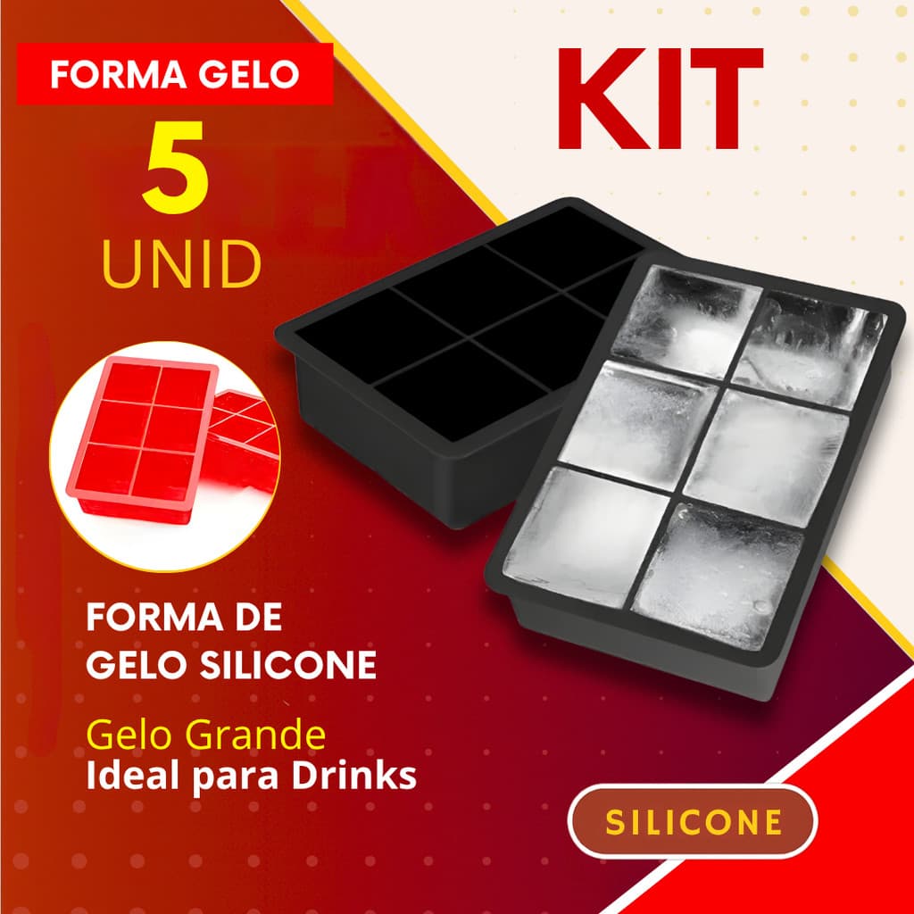 Forma de Gelo de Silicone 5, 3 ou 1 Peça para Drink Cubo Grande Bebidas Bares Bar Restaurante