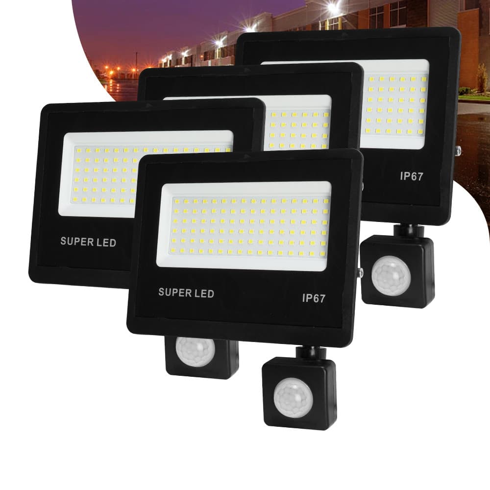 Kit 1 a 4 Refletor LED 300W Com Sensor De Presença Holofote Super Brilhante e Econômico Bivolt IP67