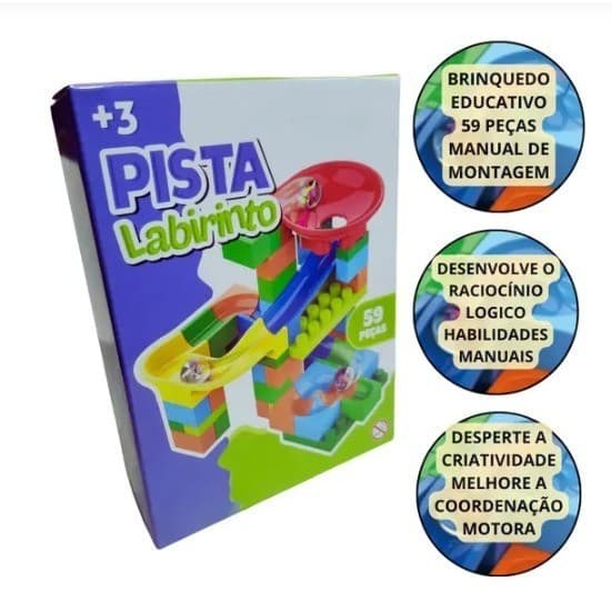 Brinquedo de montar Blocos de Montar 59 Peças Pista Labirinto Infantil Divertido Colorido Criança