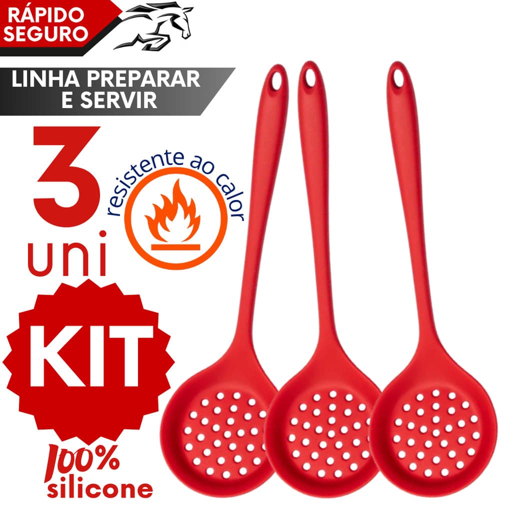 Escumadeira Silicone 28cm Profissional Para Fritura Cozimento Não Risca Panela