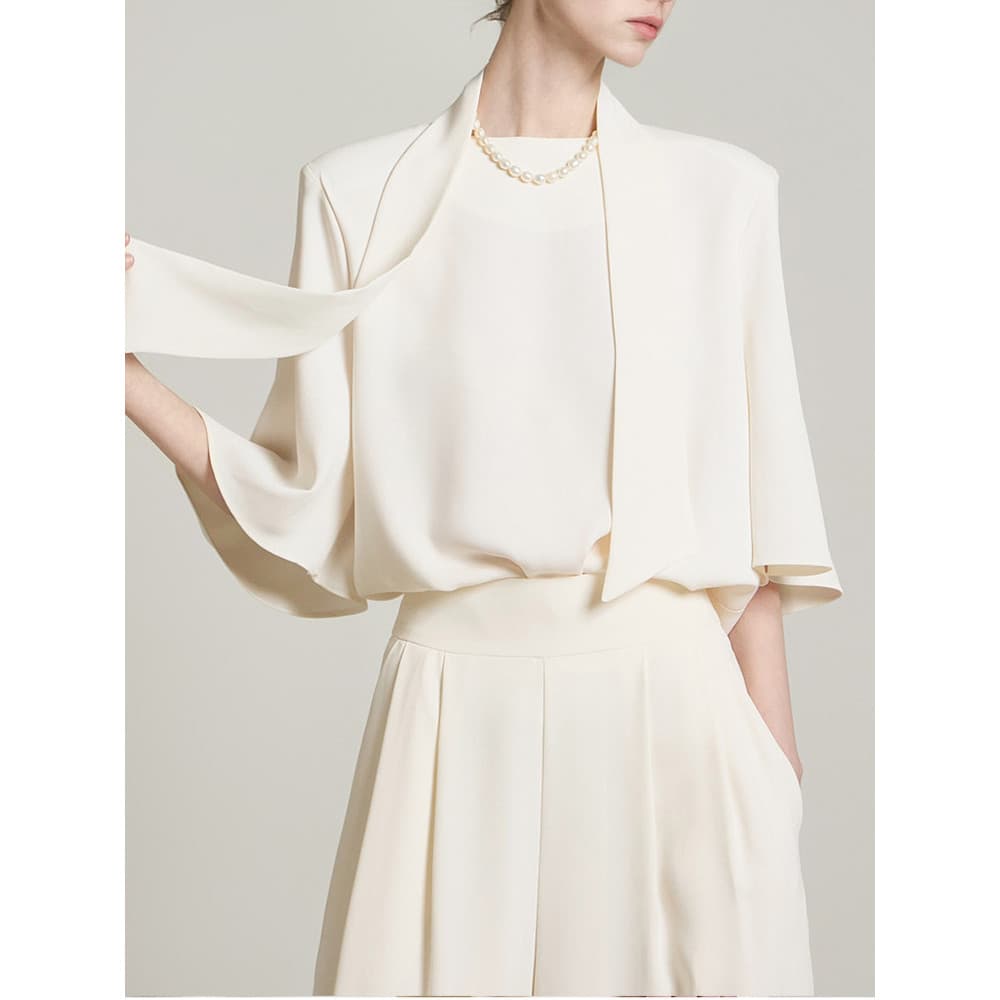 Camisa de manga larga de cinco pontos feminina 2026 verão novo estilo High-End temperamento em torno do pescoço Streamer