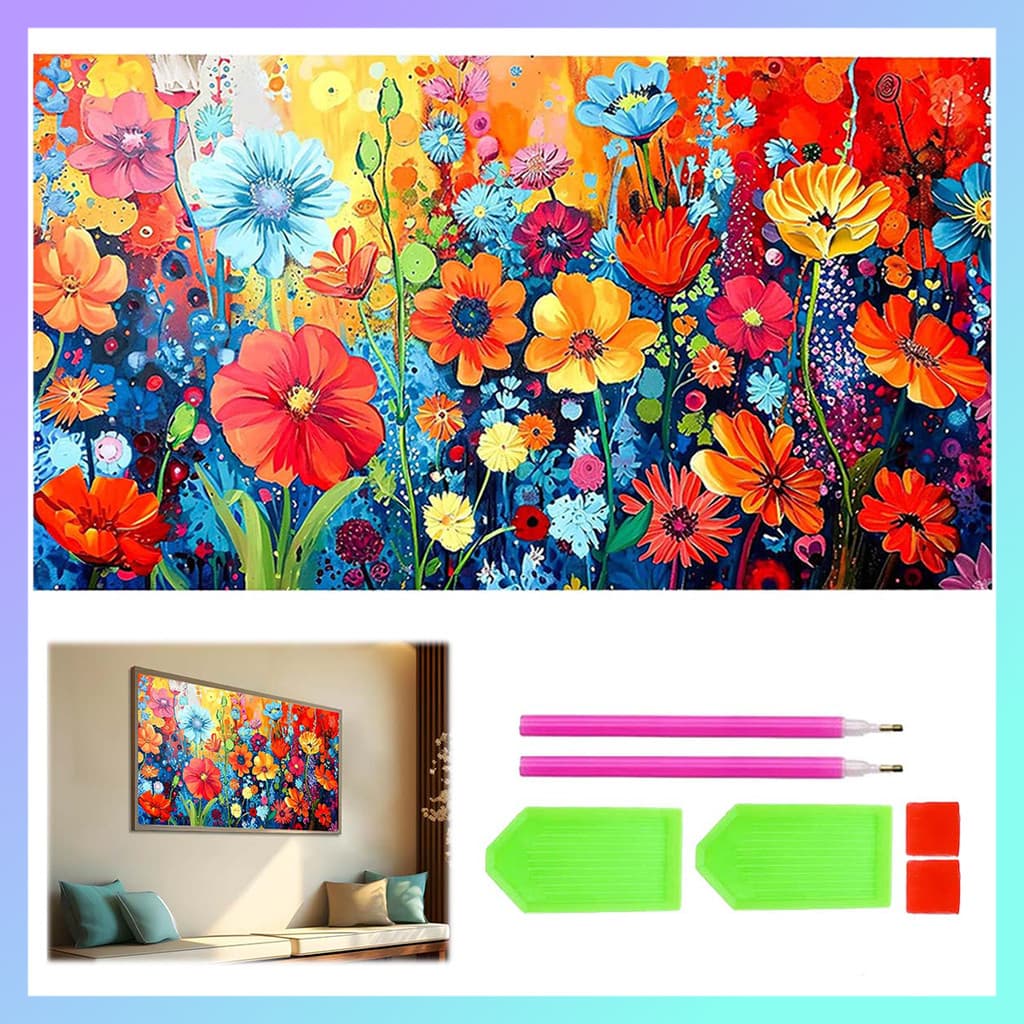 Flores silvestres 70x40cm, ferramentas de arte com diamantes, pintura de diamante 5D, artesanato com pedras preciosas
